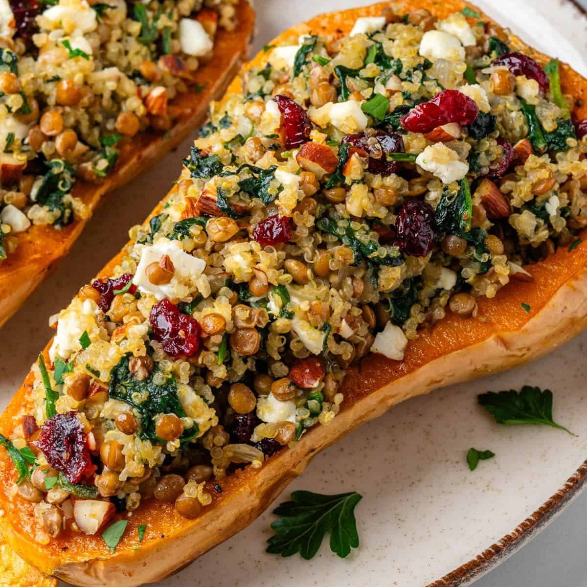 Quinoa with Caramelized squash, raisins, cranberries & spices.
